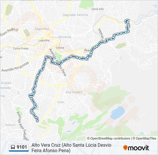Mapa da linha 9101 de ônibus