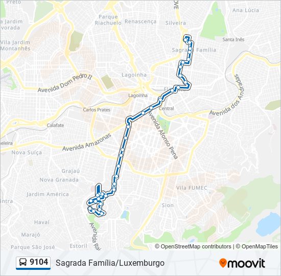 Mapa da linha 9104 de ônibus