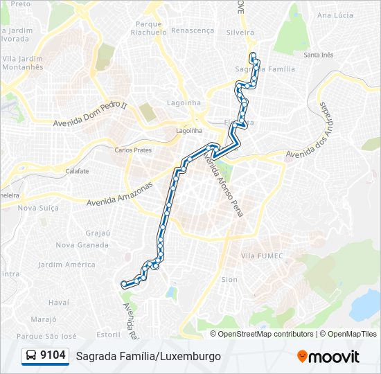 Mapa da linha 9104 de ônibus