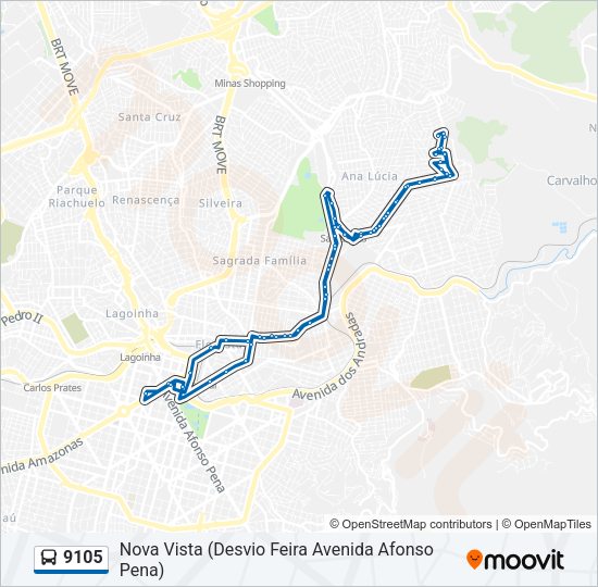 Mapa da linha 9105 de ônibus