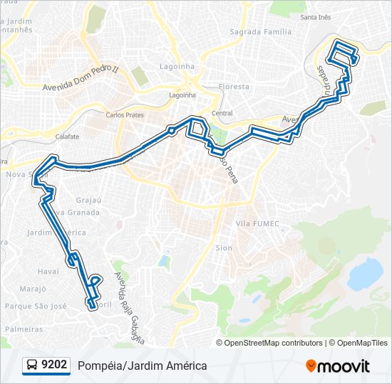 Mapa da linha 9202 de ônibus