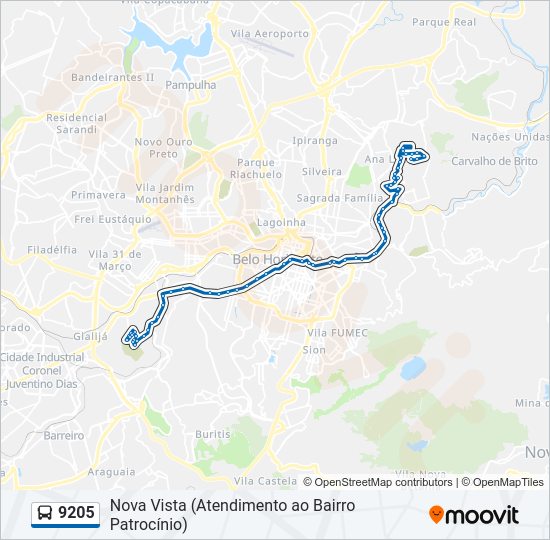 Mapa da linha 9205 de ônibus
