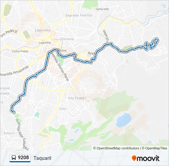 Mapa da linha 9208 de ônibus