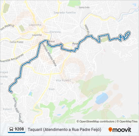 Mapa da linha 9208 de ônibus