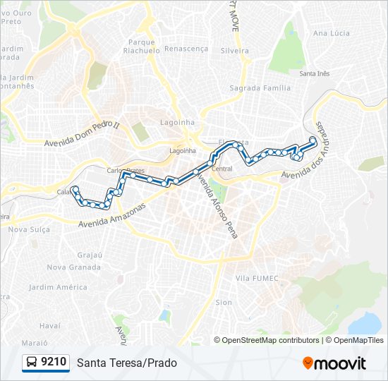 Mapa da linha 9210 de ônibus