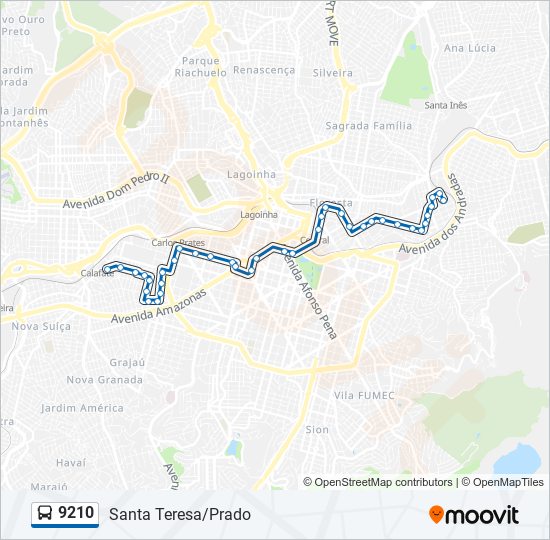 Mapa da linha 9210 de ônibus