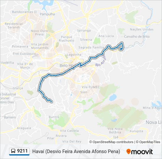 Mapa da linha 9211 de ônibus