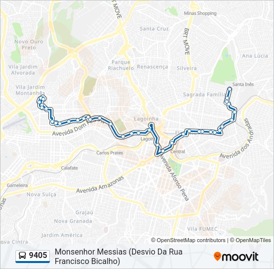 Mapa da linha 9405 de ônibus