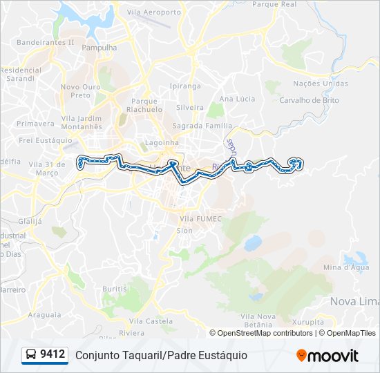 Mapa da linha 9412 de ônibus