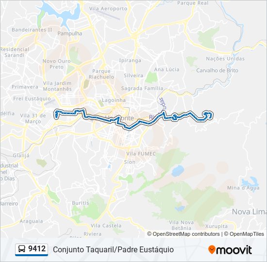 Mapa da linha 9412 de ônibus