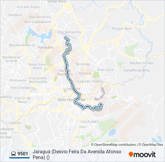 Mapa da linha 9501 de ônibus