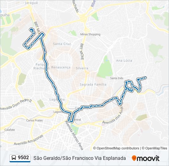 Mapa da linha 9502 de ônibus