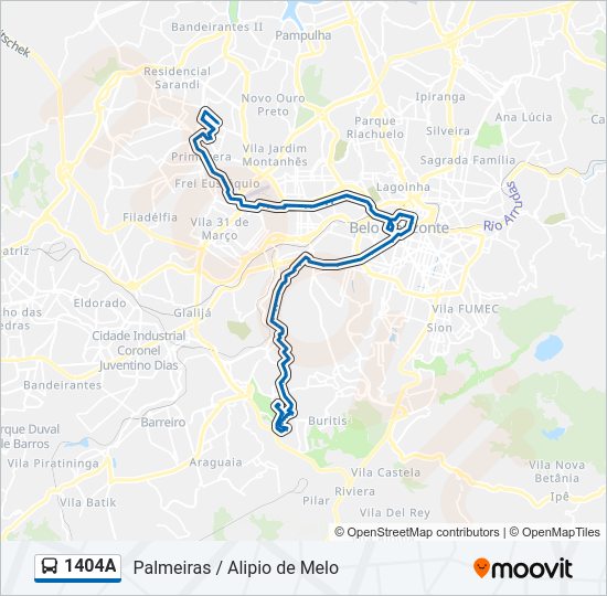 Mapa da linha 1404A de ônibus
