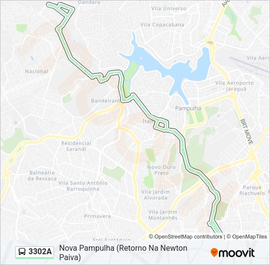 Mapa da linha 3302A de ônibus