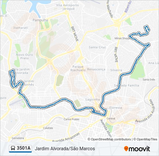Mapa da linha 3501A de ônibus