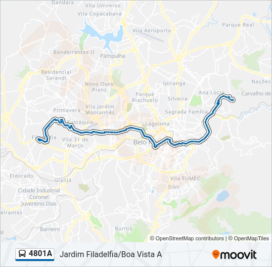 Mapa da linha 4801A de ônibus