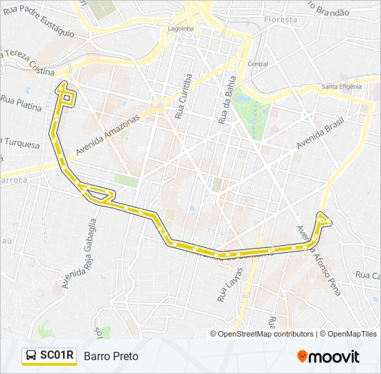 Mapa da linha SC01R de ônibus