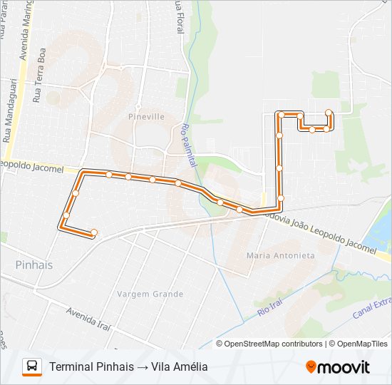 Rota da linha c25 vila amélia horários, paradas e mapas Terminal Pinhais → Vila Amélia