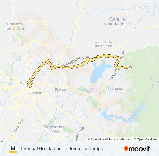 Rota da linha o62 borda do campo guadalupe via santa cândida graciosa horários, paradas e mapas