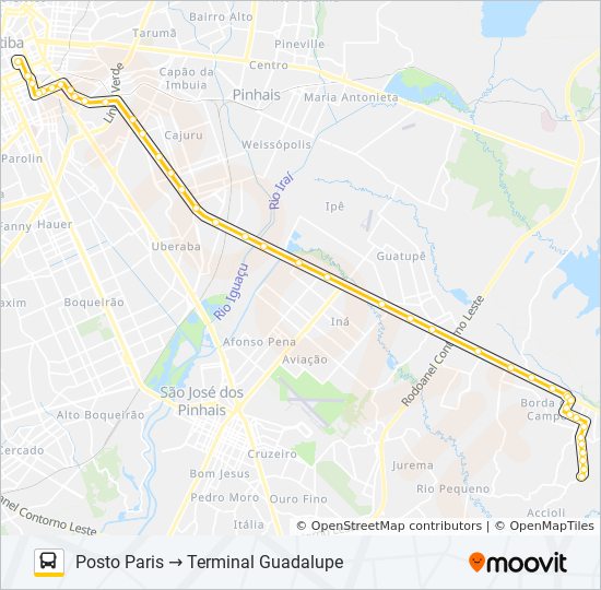 Rota da linha curitiba posto paris: horários, paradas e mapas - Posto Paris ? Terminal Guadalupe