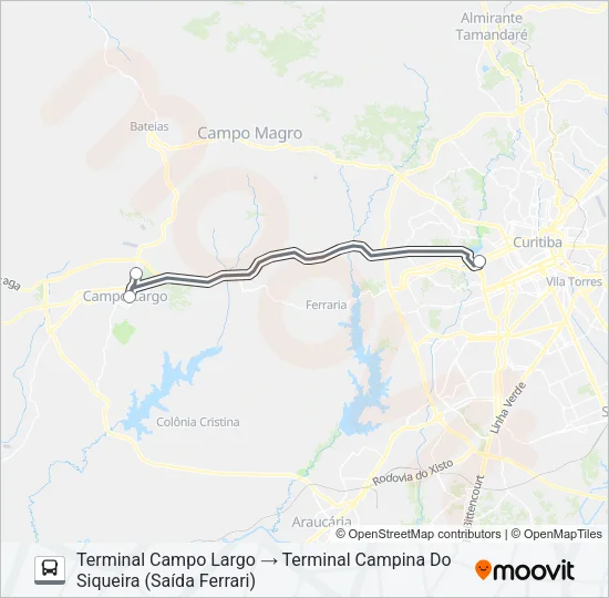 J02 CAMPO LARGO / CAMPINA DO SIQUEIRA Bus Line Map