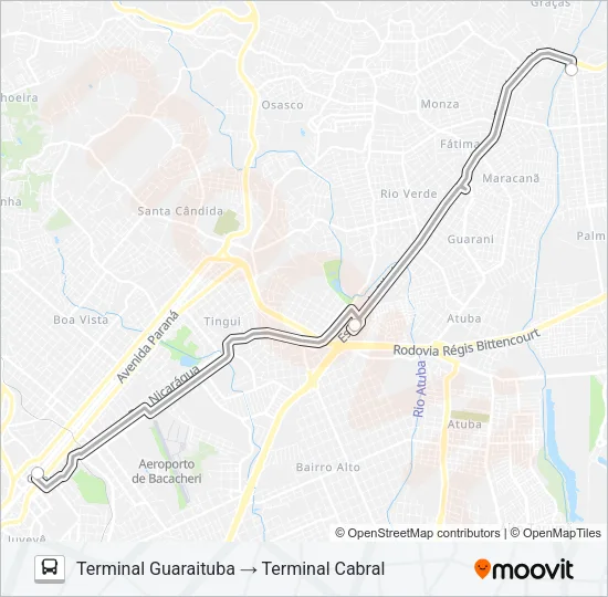 B05 GUARAITUBA / CABRAL (LINHA DIRETA) Bus Line Map