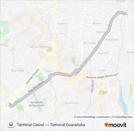 B05 GUARAITUBA / CABRAL (LINHA DIRETA) bus Line Map