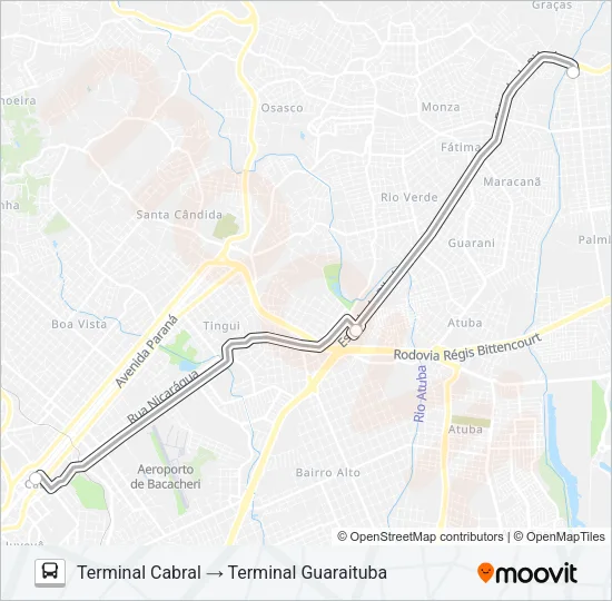 B05 GUARAITUBA / CABRAL (LINHA DIRETA) Bus Line Map