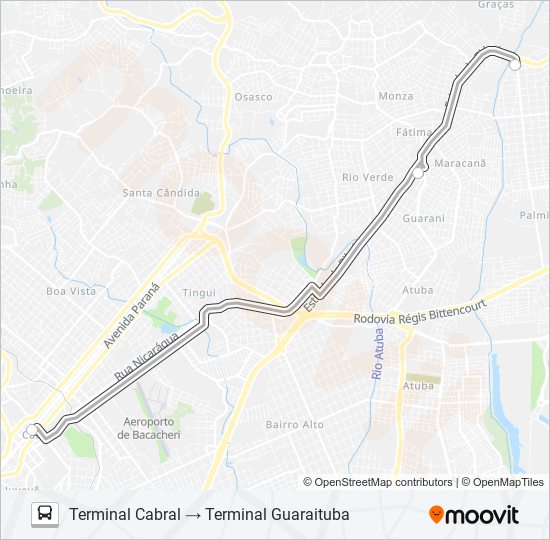 B07 GUARAITUBA / CABRAL (VIA MARACANÃ) (LINHA DIRETA) bus Line Map