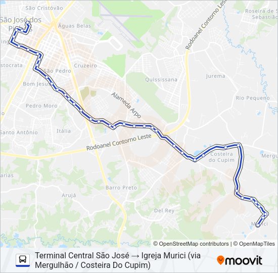 Mapa da linha 520 T. CENTRAL / MURICI de ônibus