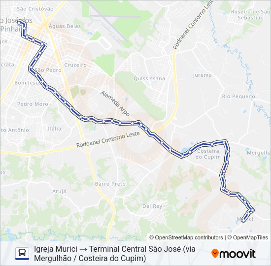 Mapa da linha 520 T. CENTRAL / MURICI de ônibus