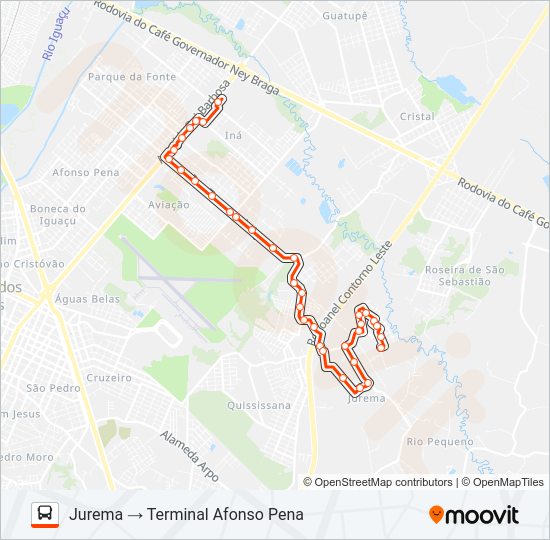 Mapa da linha 130 T. AFONSO PENA / JUREMA de ônibus