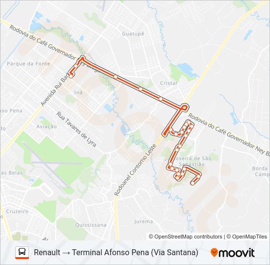 Mapa da linha 125 T. AFONSO PENA / RENAULT de ônibus