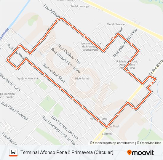 Mapa da linha 154 T. AFONSO PENA / PRIMAVERA de ônibus
