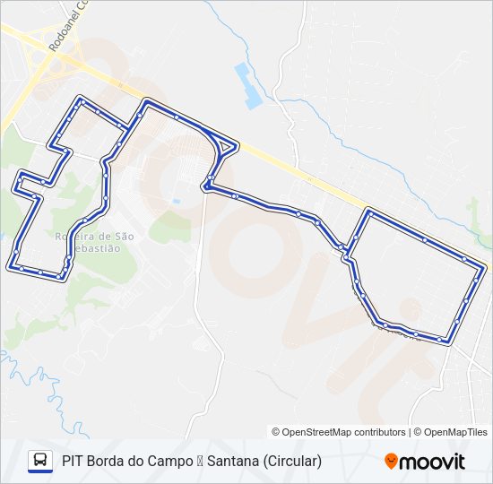 Mapa da linha 153 PIT BORDA DO CAMPO / SANTANA de ônibus