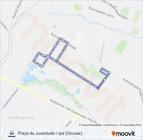 Mapa da linha 202 PIT PRAÇA DA JUVENTUDE / IPÊ de ônibus