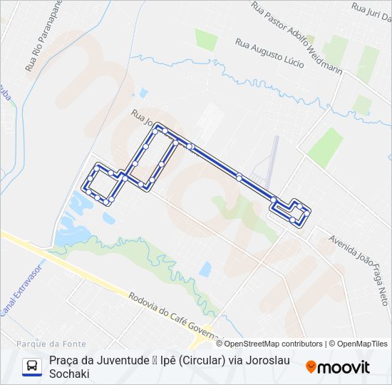 Mapa da linha 202 PIT PRAÇA DA JUVENTUDE / IPÊ de ônibus