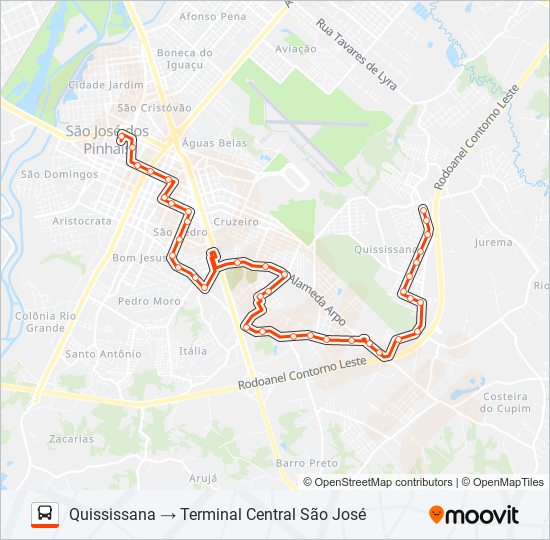 Mapa da linha 501 QUISSISSANA (VIA PEDRO MORO) de ônibus