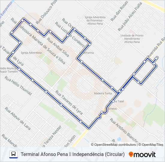 Mapa da linha 143 T. AFONSO PENA / INDEPENDÊNCIA de ônibus