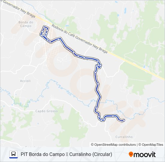 Mapa da linha 149 PIT BORDA DO CAMPO / CURRALINHO de ônibus