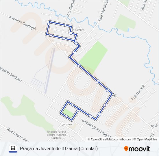 Mapa da linha 201 PIT PRAÇA DA JUVENTUDE / IZAURA de ônibus