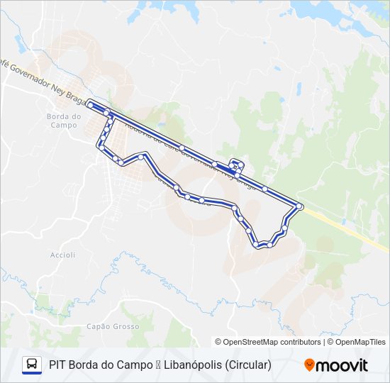 Mapa da linha 151 PIT BORDA DO CAMPO / LIBANÓPOLIS de ônibus