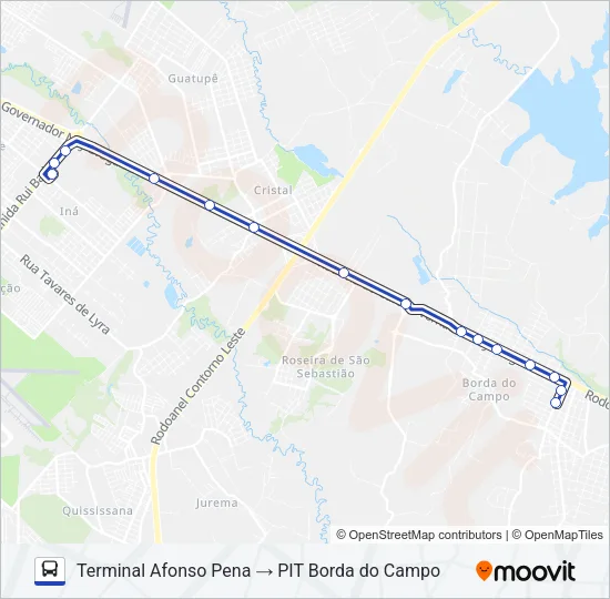 Mapa da linha 150 T. AFONSO PENA / PIT BORDA DO CAMPO de ônibus