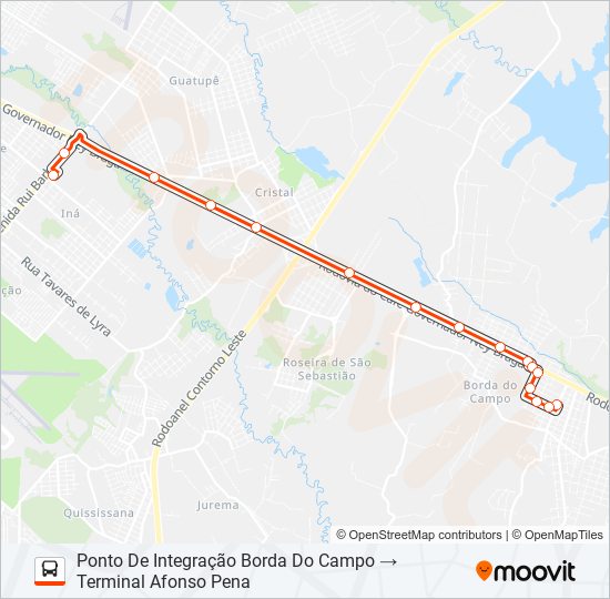 Mapa da linha 150 T. AFONSO PENA / PIT BORDA DO CAMPO de ônibus