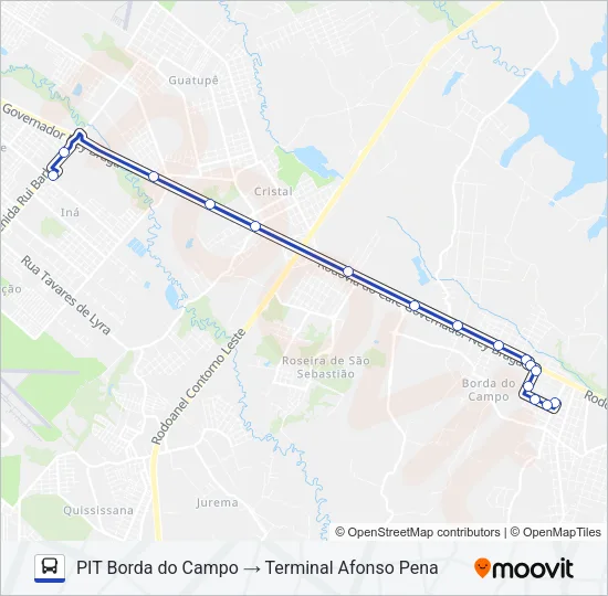 150 T. AFONSO PENA / PIT BORDA DO CAMPO Bus Line Map