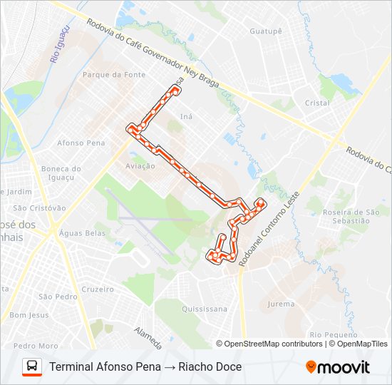 Mapa da linha 120 T. AFONSO PENA / FÁTIMA - RIACHO DOCE de ônibus