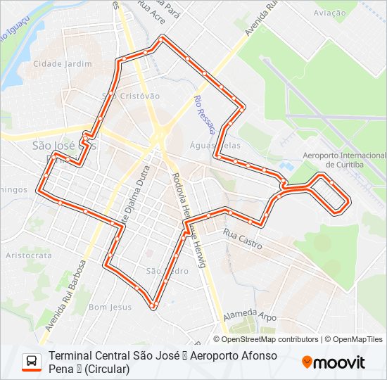 Mapa de 515 ✈ T. CENTRAL / AEROPORTO (SHOPPING SÃO JOSÉ) de autobús