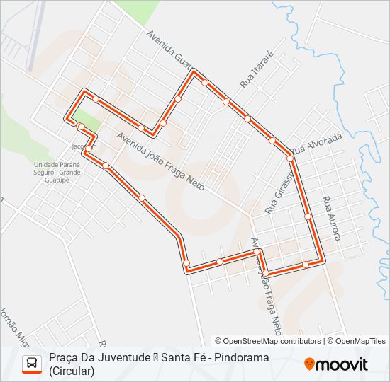 Mapa da linha 216 PIT PRAÇA DA JUVENTUDE / SANTA FÉ - PINDORAMA de ônibus