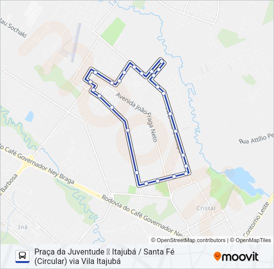 Mapa da linha 203 PIT PRAÇA DA JUVENTUDE / SANTA FÉ (ITAJUBÁ - 1) de ônibus