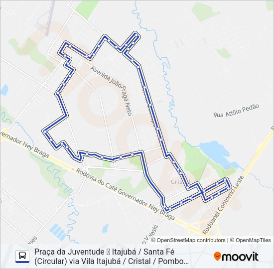 Mapa da linha 203 PIT PRAÇA DA JUVENTUDE / SANTA FÉ (ITAJUBÁ - 1) de ônibus